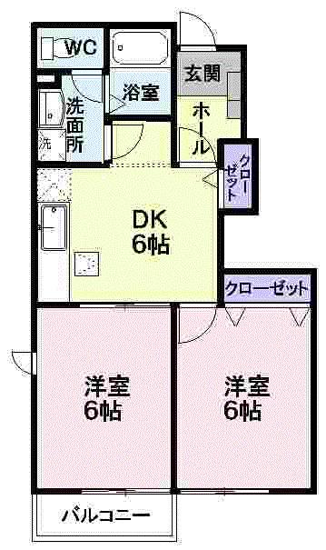 リッチオークヒルズ C(2DK/1階)の間取り写真