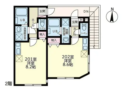 風のテラス(ワンルーム/2階)の間取り写真