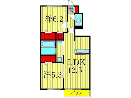 キャトルセゾンG棟(2LDK/1階)の間取り写真