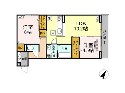 ヴィオルーチェ B棟(2LDK/1階)の間取り写真