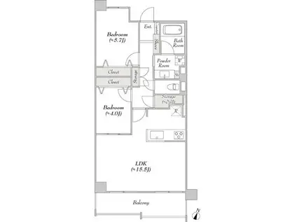 ルミークアン本郷(2LDK/8階)の間取り写真