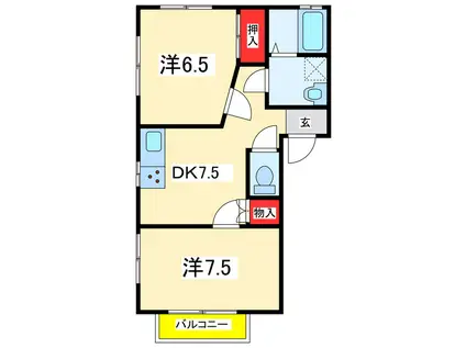 コートバニヤン A(2DK/2階)の間取り写真