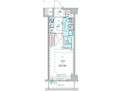 GENOVIA川崎鈴木町SKYGARDEN(1K/2階)の間取り写真