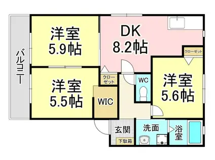 クエストヒル陣原(3DK/1階)の間取り写真