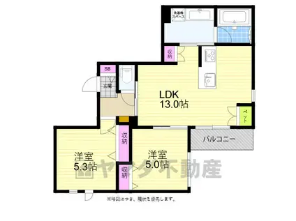 吹田市山田南ヘーベルメゾン(2LDK/3階)の間取り写真