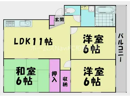 メロディーしみず(3LDK/3階)の間取り写真