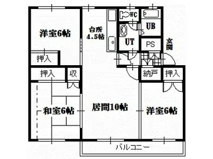テレパレス旭川春光II(3LDK/4階)の間取り写真