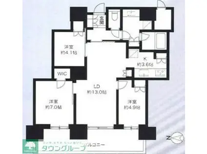 パークシティ武蔵小杉ミッドスカイタワー(3LDK/18階)の間取り写真
