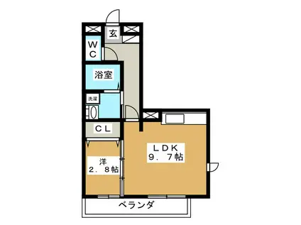 イナダバイシュライン(1LDK/2階)の間取り写真