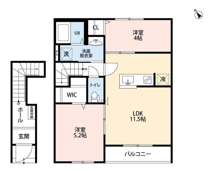 リーブルファイン相模原中央区中央(2LDK/2階)の間取り写真