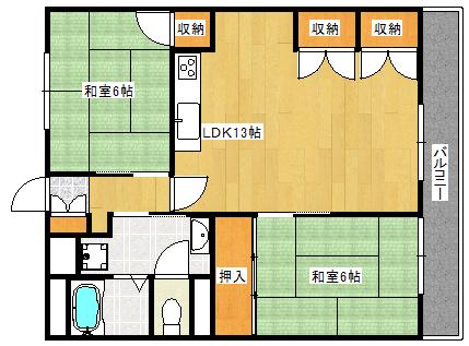 アルパウエストヴィラII(2LDK/4階)の間取り写真