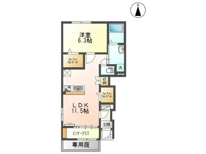 ボヌール MASHIKIII(1LDK/1階)の間取り写真