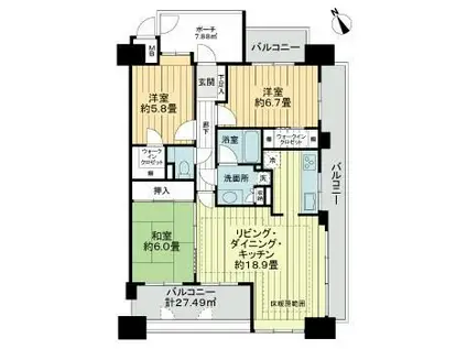 サーパス長町6F(3LDK/6階)の間取り写真
