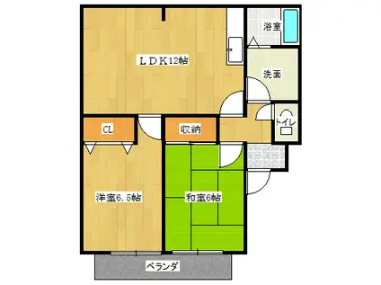 グリーンタウンハタケヤマ(2LDK/2階)の間取り写真