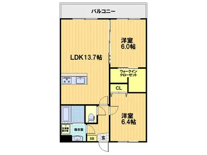 シャルレ新7番館(2LDK/2階)の間取り写真