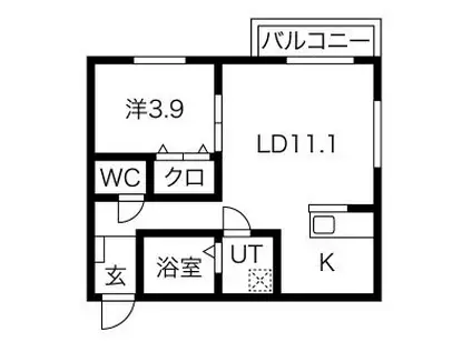 GRIN AT 道徳(1LDK/1階)の間取り写真