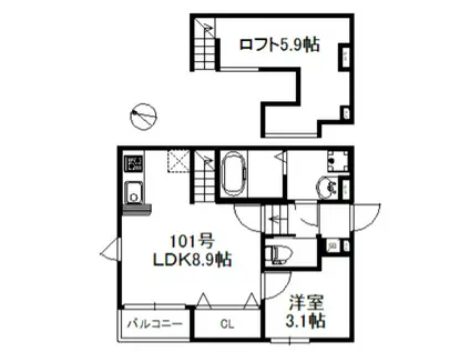ベルフルール旭718(1LDK/1階)の間取り写真