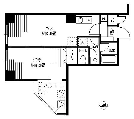 ラフィーネ港北(1DK/2階)の間取り写真