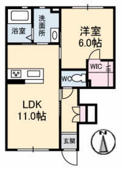シャーメゾン妹尾(1LDK/1階)の間取り写真