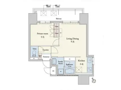 RJRプレシア新宮中央駅前(1LDK/2階)の間取り写真