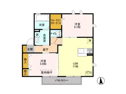 ラフレ仲道 D(2LDK/2階)の間取り写真