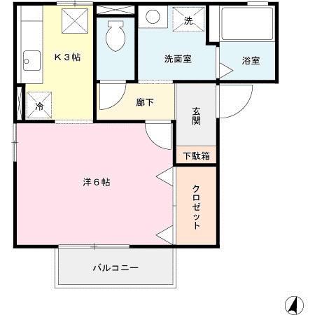 サンフェルティ B棟(1K/1階)の間取り写真