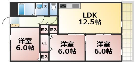 ブルースカイ(3LDK/1階)の間取り写真