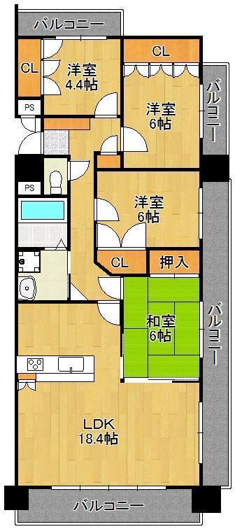 シャトレ大手町N棟(4LDK/15階)の間取り写真