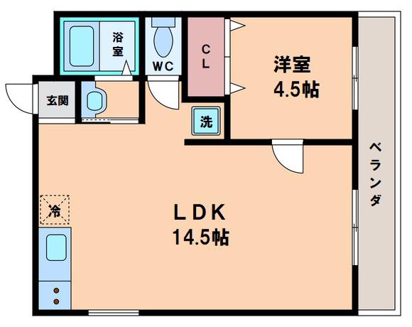 サンハイツ大領(1LDK/4階)の間取り写真