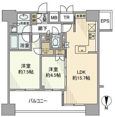 グランリビオ芝大門(2LDK/16階)の間取り写真