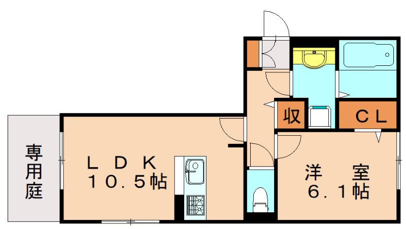 ソレール ヴィラ II B棟(1LDK/1階)の間取り写真