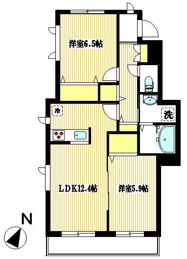 ピスケス溝ノ口(2LDK/2階)の間取り写真