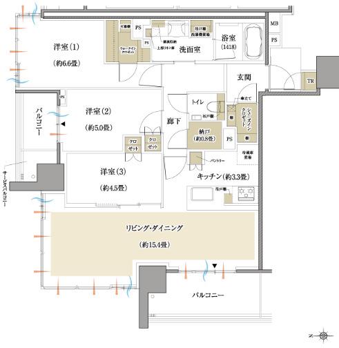 ブリリアタワー高崎ALPHA RESIDENCIA(3SLDK/4階)の間取り写真