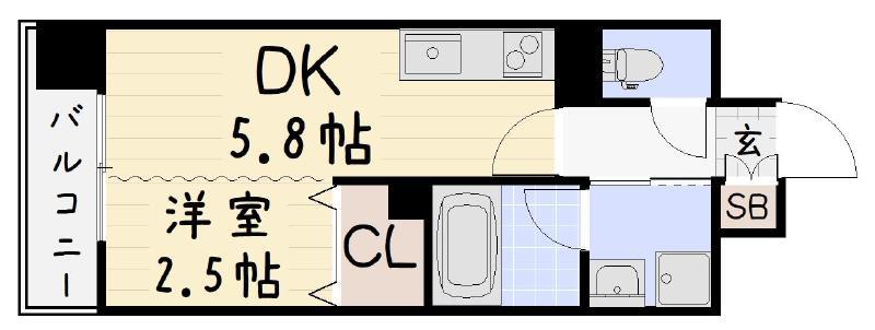 ザ・片野(1DK/9階)の間取り写真