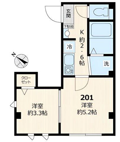 クレール月島(2K/2階)の間取り写真