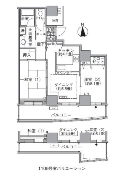 アクティ汐留(2DK/30階)の間取り写真