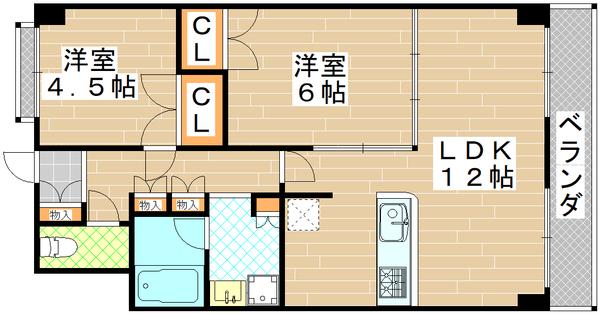 ソルジェンテ高殿(2LDK/7階)の間取り写真