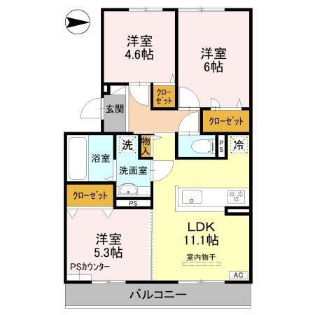 サウス・レジデンス菱川(3LDK/2階)の間取り写真