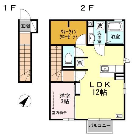 カルポス安茂里(1LDK/2階)の間取り写真