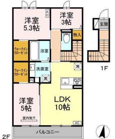 トリシア中條 B(3LDK/2階)の間取り写真