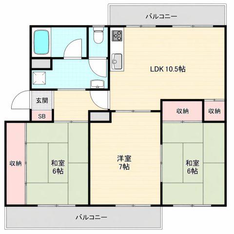 ひよどり台7団地36号棟(3LDK/2階)の間取り写真
