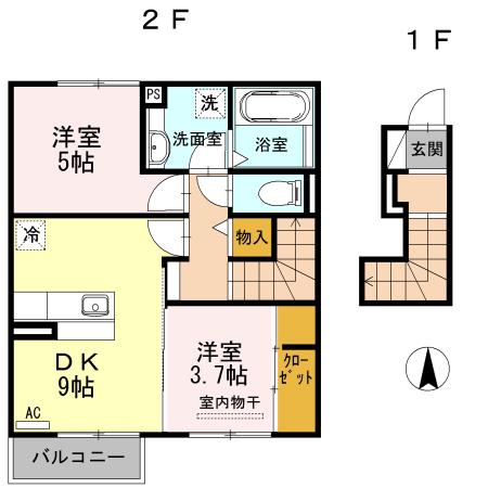 アンシャンテ憩 B棟(2DK/2階)の間取り写真