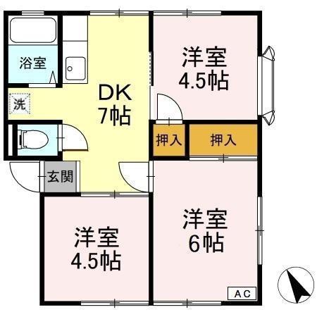 サンハイツC(3DK/1階)の間取り写真