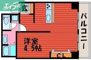 グランツ西古松II(1LDK/4階)の間取り写真