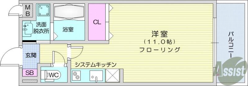 レーベンス柏木(ワンルーム/1階)の間取り写真