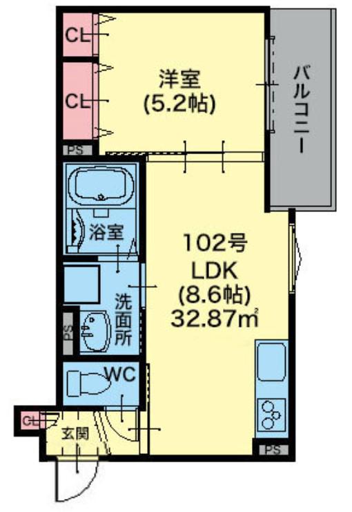 ピレーネ近江堂(1LDK/1階)の間取り写真
