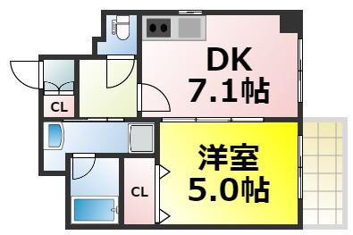 エステムコート難波VIエント(1DK/2階)の間取り写真