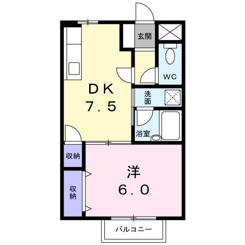 ブラフマンヤマイチ(1DK/1階)の間取り写真