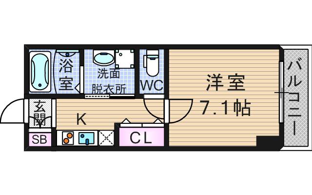 スワンズ難波パークビュー(1K/9階)の間取り写真