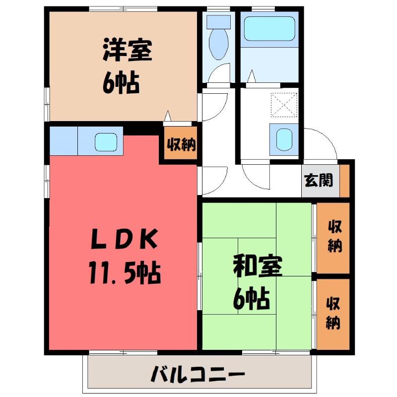 フィオーレA棟(2LDK/1階)の間取り写真